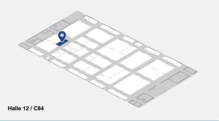 Hallenplan Halle 12: eine Standortnadel markiert unseren Stand C84.